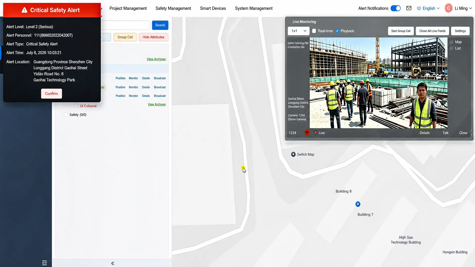 Helmet camera AI detection view